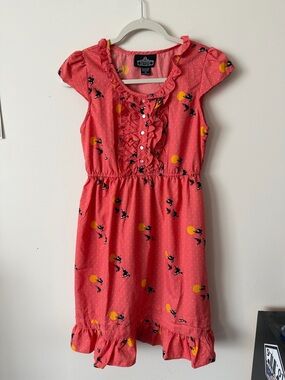 Angie Coral Ruffle Front Dress with Yellow Sun Print
